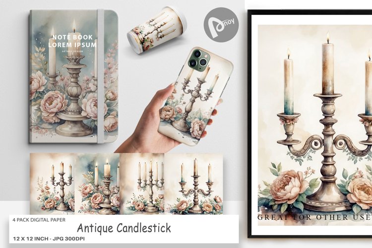 Digital Paper Antique Candlestick