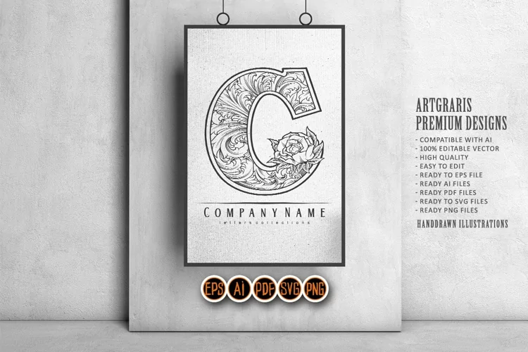 Antique classic lettering C monogram logo outline