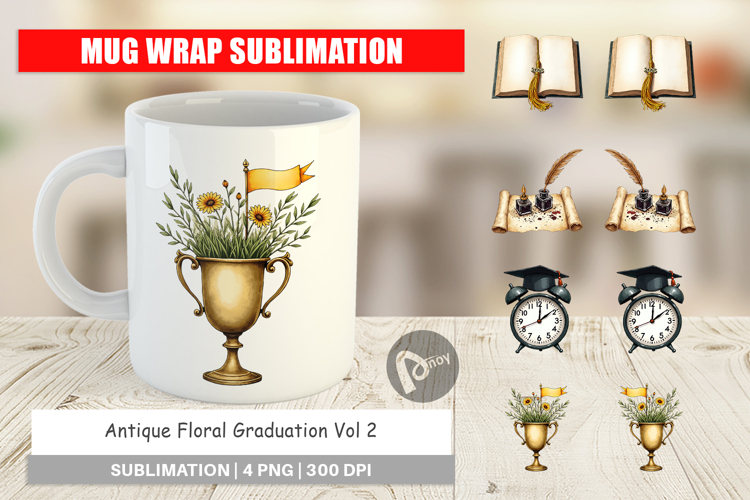 Antique Floral Grad Mug Wrap