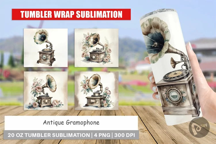 Tumbler Wrap Antique Gramophone