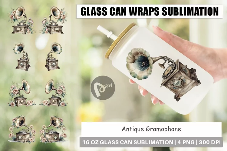 Glass Can Antique Gramophone