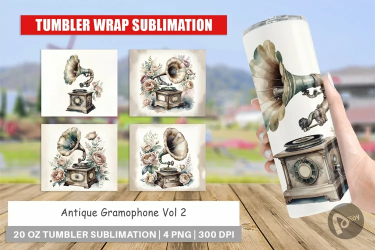 Tumbler Wrap Antique Gramophone