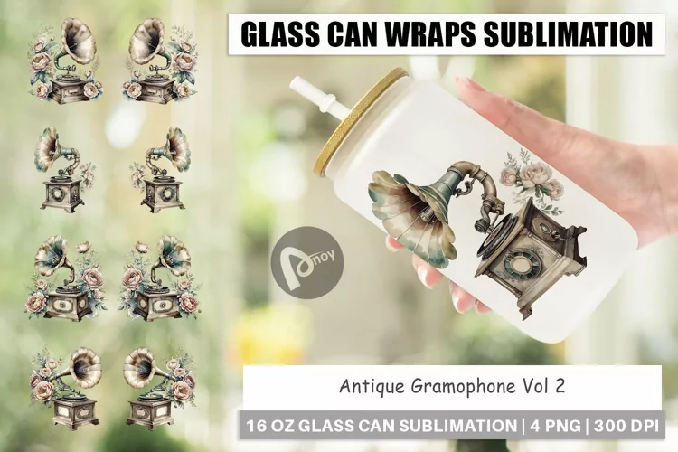 Glass Can Antique Gramophone