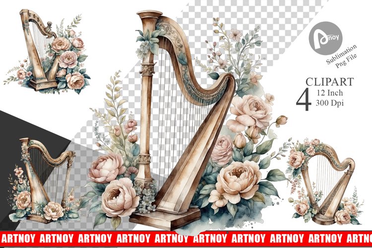 Antique Harp Clipart