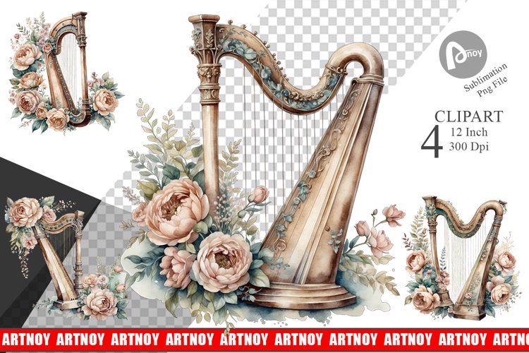 Antique Harp Clipart