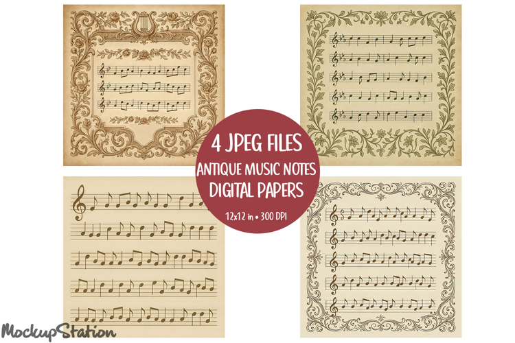 Vintage Music Note Papers Printable for Scrapbooking Crafts