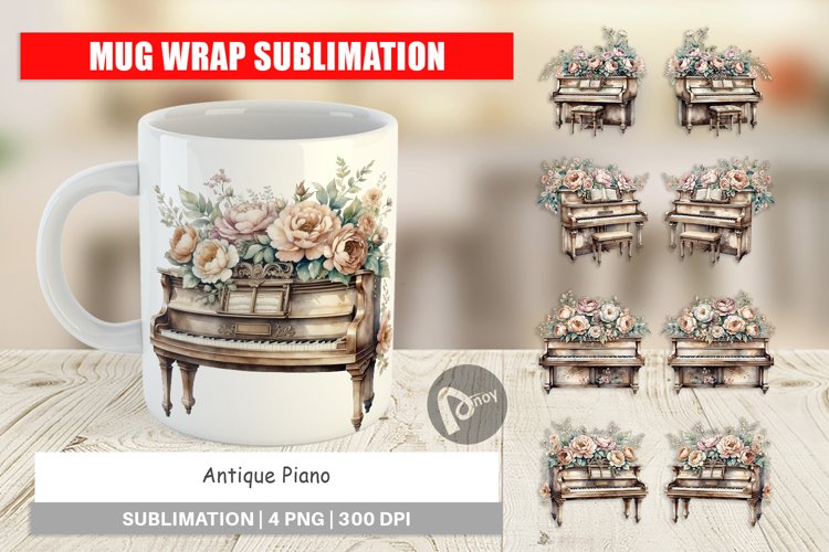 Mug Wrap Antique Piano example image 1