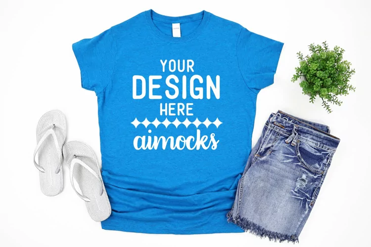 Antique Sapphire Gildan Softstyle Mockup, Summer Wear Mockup
