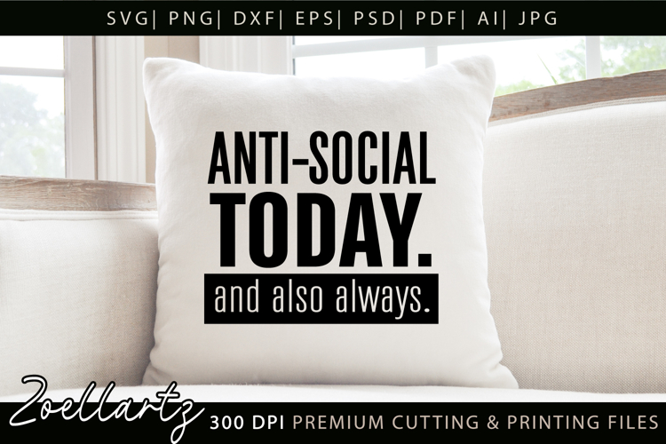 ANTI-SOCIAL Funny Quote SVG Sarcastic T-shirt Mug Design