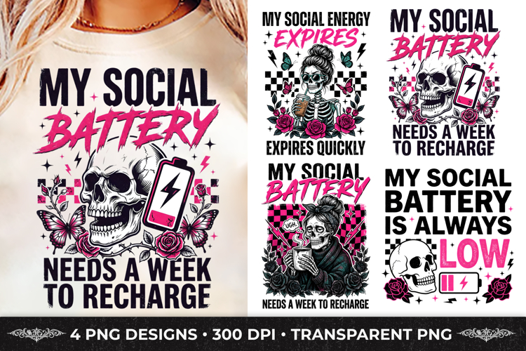 Antisocial Sarcastic Social Battery Sublimation T-Shirt PNG