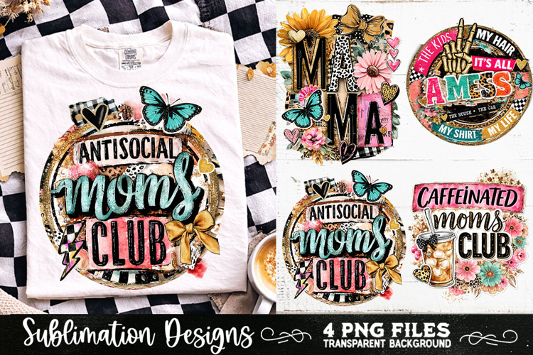 Trendy Mama PNG , Retro Collage Mama 4 Designs Sublimation example image 1