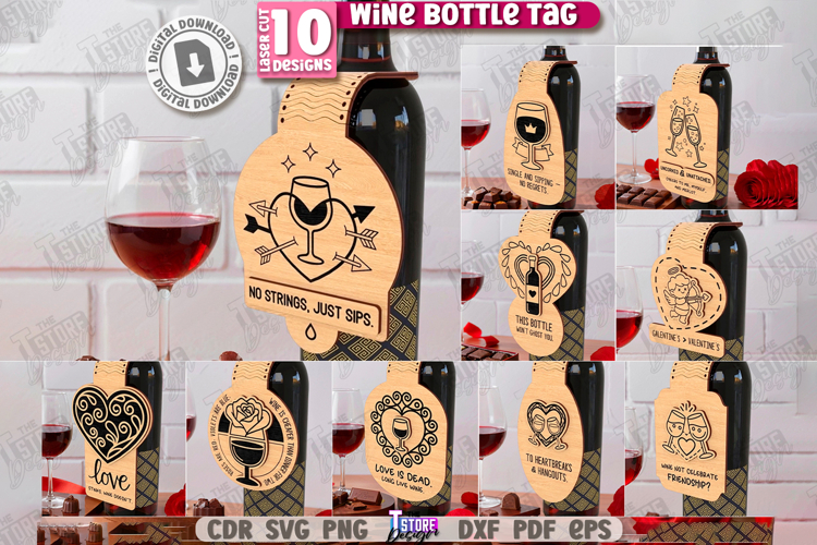 Anti-Valentines Day Wine Bottle Tags Cards Laser Cut Bundle
