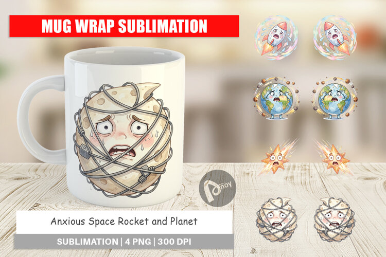 Anxious Space Rocket Planet Mug Wrap example image 1