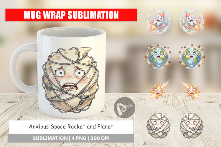 Anxious Space Rocket Planet Mug Wrap