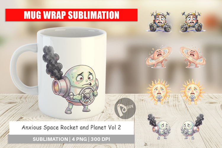 Anxious Space Rocket Planet Mug Wrap