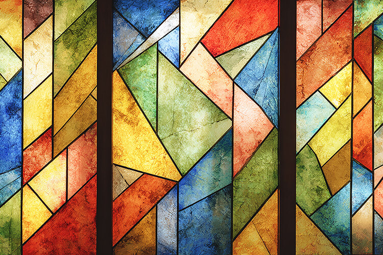 Shape Stained Glass Window Examples A colorful stained glass window with geometric (6548358)