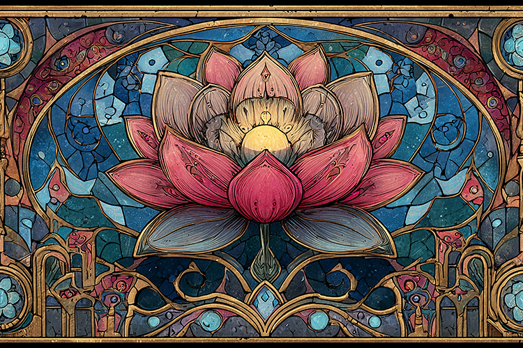 A beautiful stained glass artwork of a lotus flower