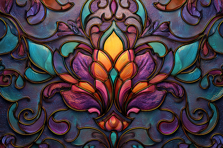 A vibrant and colorful floral design with intricate