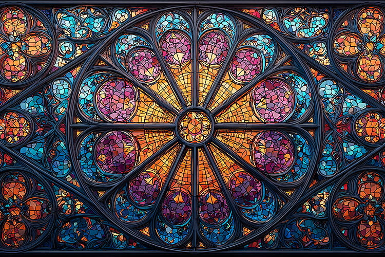 A stunning stained glass window with vibrant colors