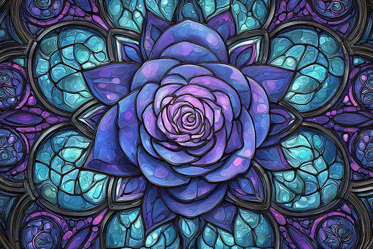 A vibrant purple rose in stained glass style