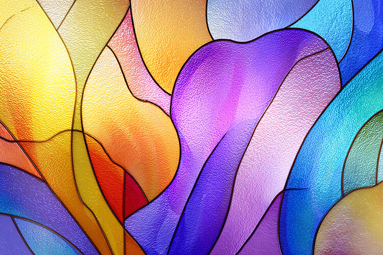 A vibrant abstract artwork with colorful swirling shapes