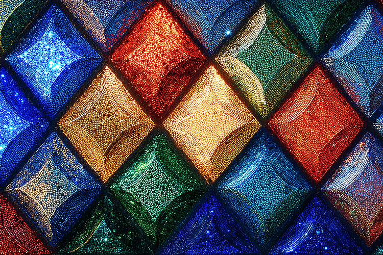 A colorful mosaic pattern with vibrant diamond shapes