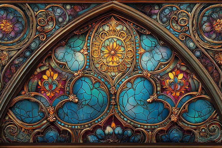A stunning stained glass window with intricate (6555675)
