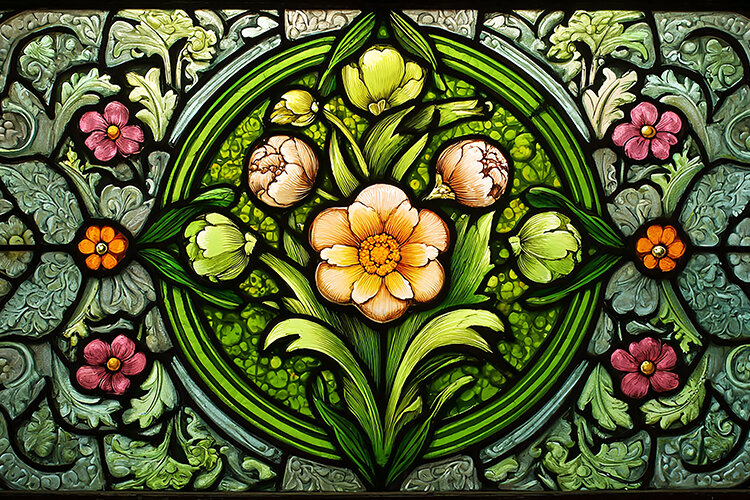 A beautiful stained glass window with colorful (6556090)