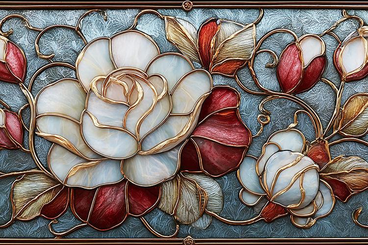 A beautiful stained glass flowers and leaves intricate desig