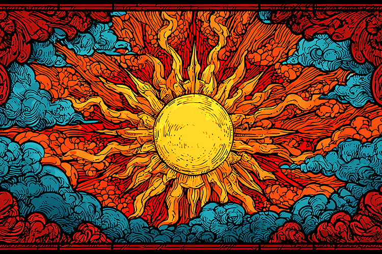 A vibrant illustration of the sun shining brightly