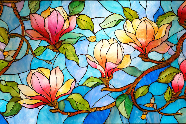 A stained glass window with colorful flowers (6559428)