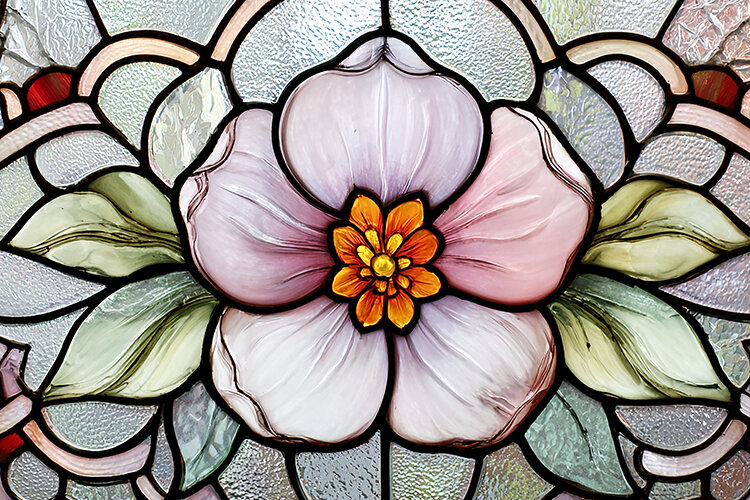 A beautiful stained glass window with a flower (6548136)