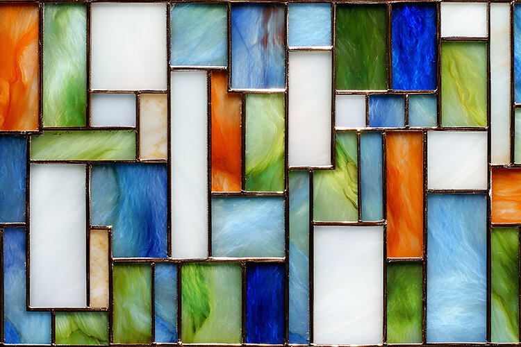 A colorful mosaic artwork with rectangular pieces