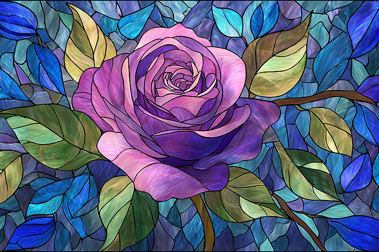A beautiful purple rose in a stained glass