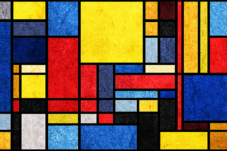 A vibrant abstract artwork featuring colorful geometric