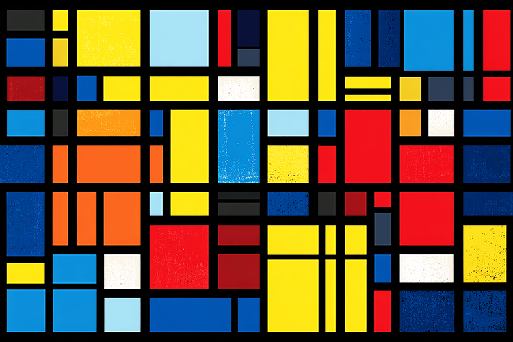 A vibrant abstract artwork featuring colorful geometric shap