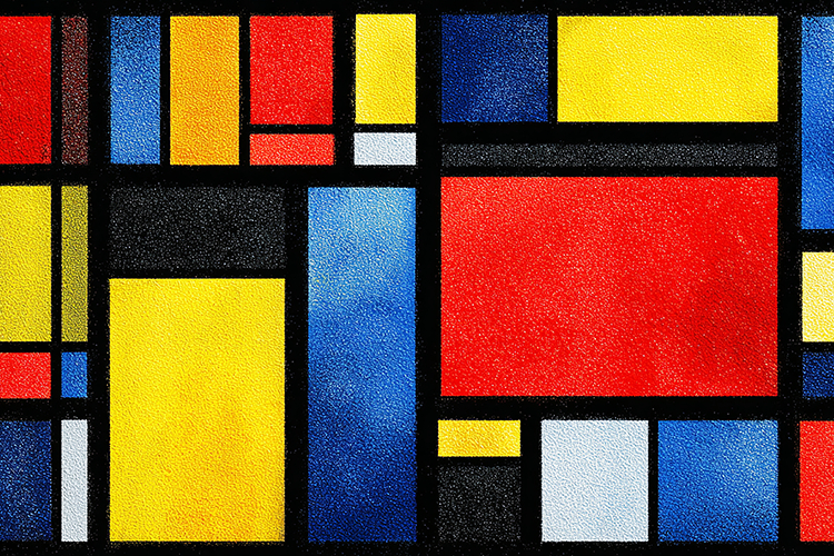 A vibrant abstract artwork featuring colorful geometric