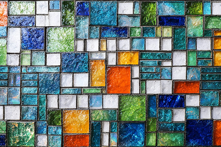 A colorful mosaic artwork with various tiles