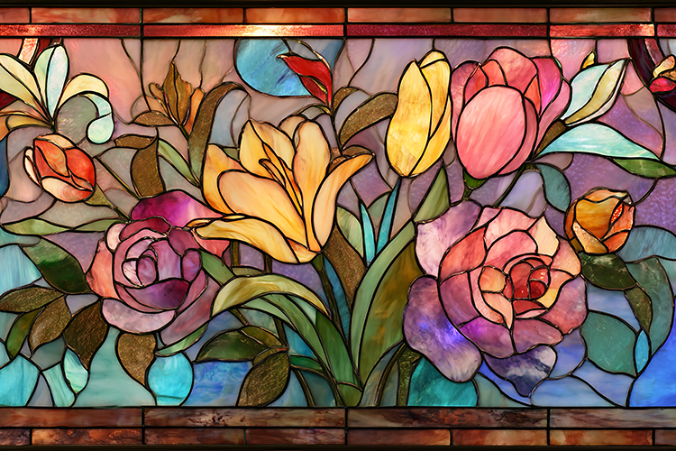 A beautiful stained glass window with flowers