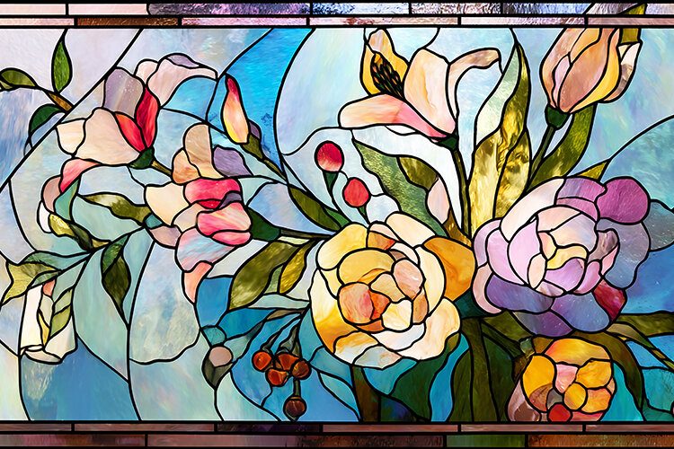 A beautiful stained glass window with colorful (6566035)