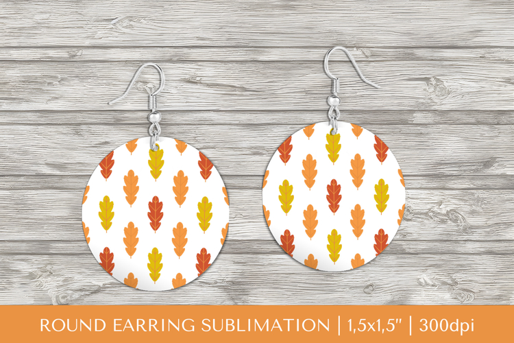 Fall leaves earring sublimation. Autumn round earrings 1807