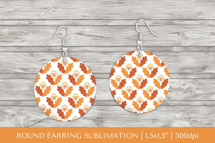 Fall leaves earring sublimation. Autumn round earrings 1808