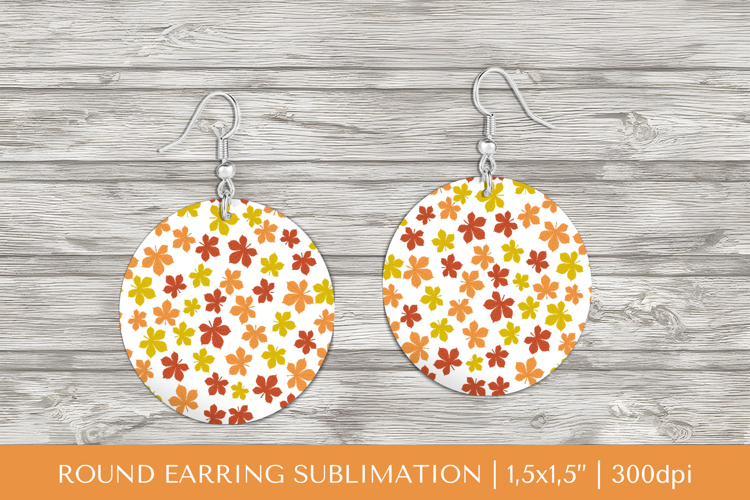 Fall leaves earring sublimation. Autumn round earrings 1809