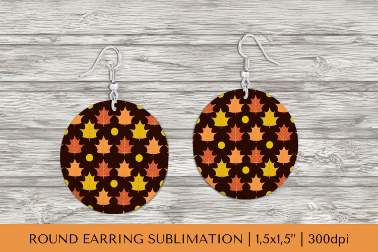 Fall leaves earring sublimation. Autumn round earrings 1811