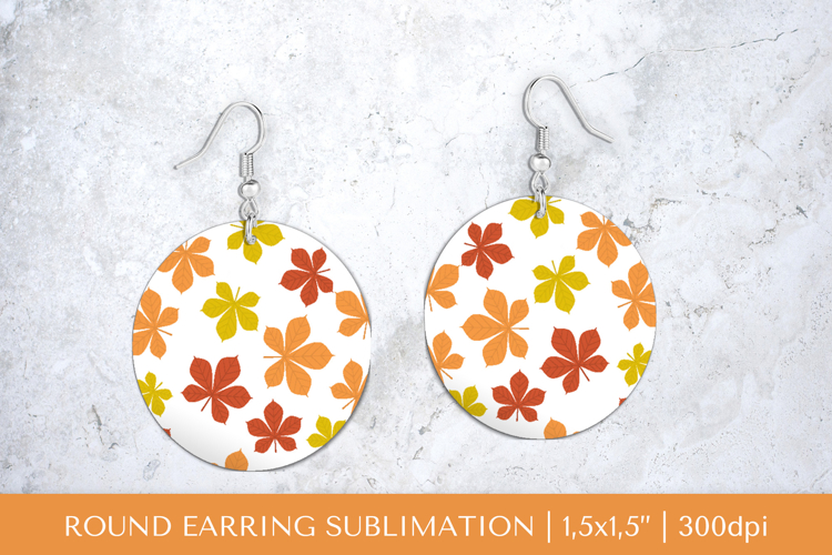 Fall leaves earring sublimation. Autumn round earrings 1815