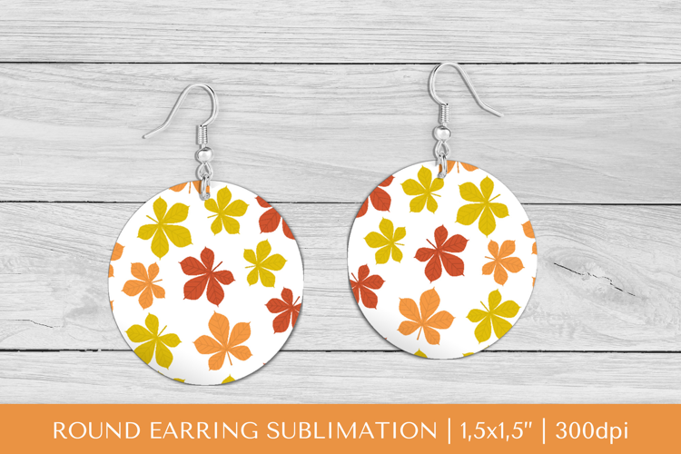 Fall leaves earring sublimation. Autumn round earrings 1816