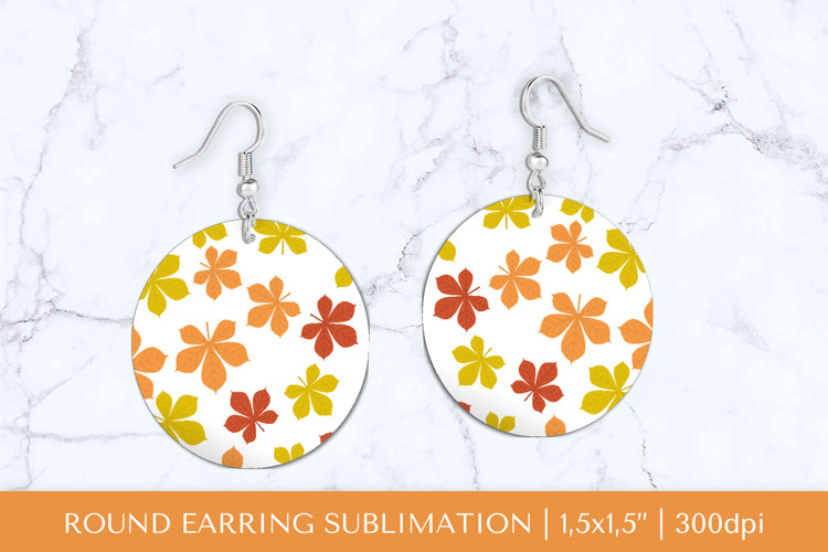 Fall leaves earring sublimation. Autumn round earrings 1817