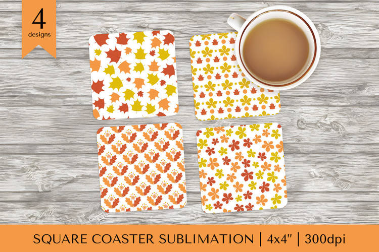 Fall leaves square coaster sublimation. Autumn coaster 15