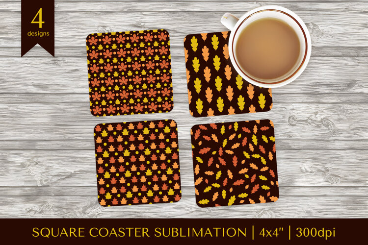 Fall leaves square coaster sublimation. Autumn coaster 16 example image 1