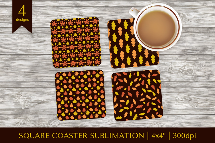 Fall leaves square coaster sublimation. Autumn coaster 16